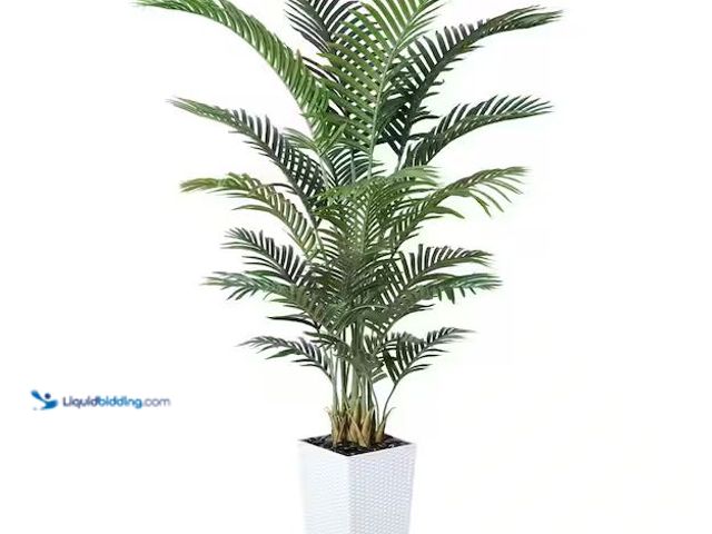 Lot 49-1572079 - DR. Planzen 6ft. Artificial Areca Palm Plant Indoor/Outdoor, Faux Palm Plants in White Planter for H...