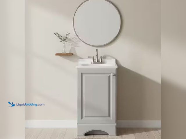 Lot 49-3611958 - Glacier Bay 18 in. Single Sink Pearl Gray Freestanding Bath Vanity with White Cultured Marble Top, M...