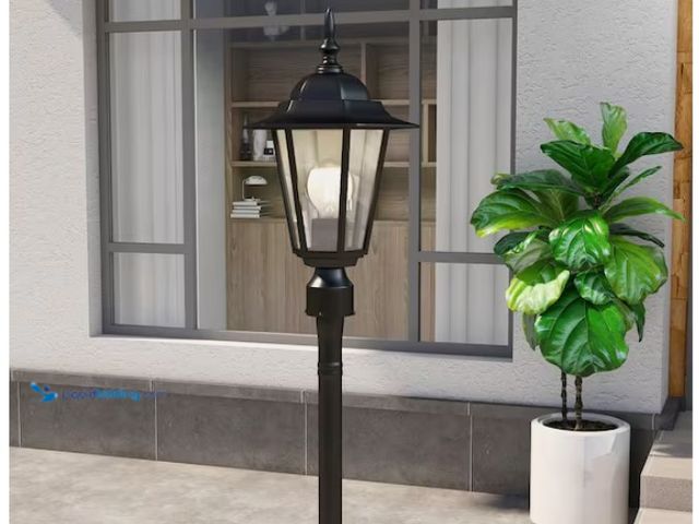 Lot 49-1622761 - Pia Ricco 1-Light Textured Black Outdoor Post Lantern with Clear Glass, Model # 1Jay-17401BK, Unused...