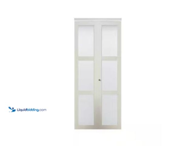 Lot 49-1577368 - TRUporte 30 in. x 80.50 in. 3080 Series 3-Lite Tempered Frosted Glass Off White Composite Interior C...