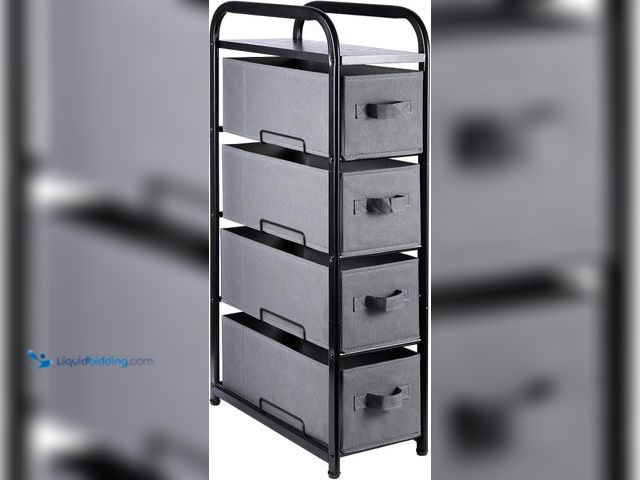Lot 49-5437516 - MAX Houser 4 Drawer Narrow Dresser Fabric Storage Tower Vertical Slim Storage Chest Organizer Nights...