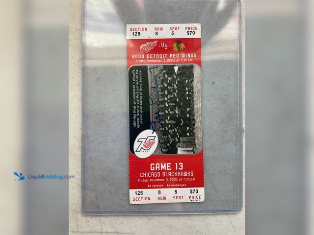 Lot 49-1505051 - COLLECTIBLE DETROIT RED WINGS VS CHICAGO BLACKHAWKS GAME 13 TICKET STUB AUTOGRAPHED BY LEGEND TED LI...