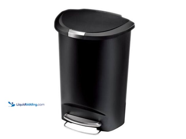 Lot 49-5558890 - simplehuman 13 Gallon Semi-Round Step Kitchen Trash Can, Black Plastic with Soft-Close Locking Lid M...