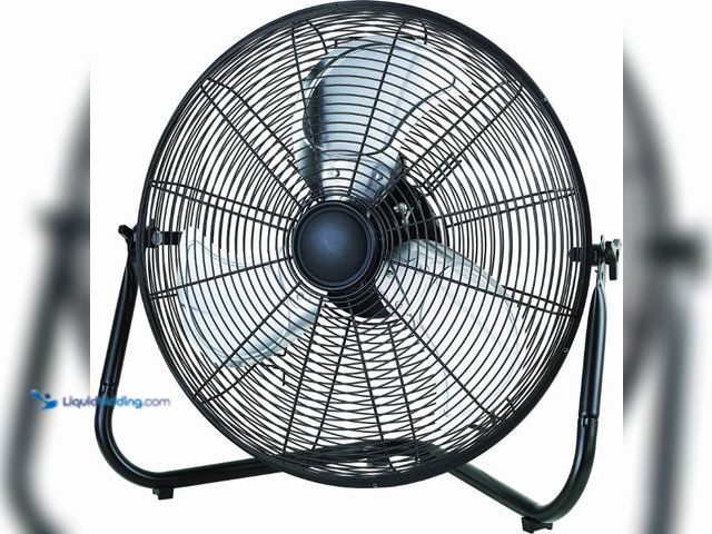 Lot 49-5552291 - Mainstays 20" 3-Speed High Velocity Tiltable Black Steel Floor Fan. Used slightly.