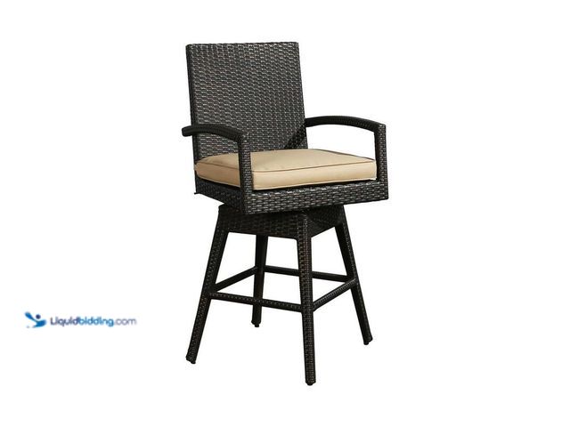 Lot 49-5406219 - Ulax Furniture Swivel Wicker Outdoor Bar Stool with Beige Cushion (1-Pack), Model # HD-830003-O, Unu...