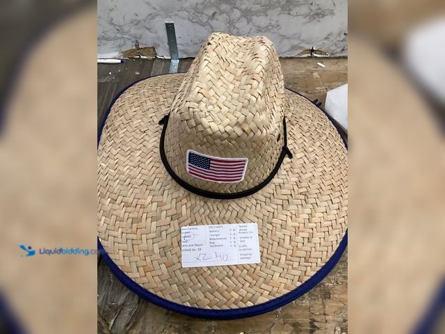 Lot 49-5436881 - Qty 2. Straw hat with American flag on fron and on the underside. Unused.