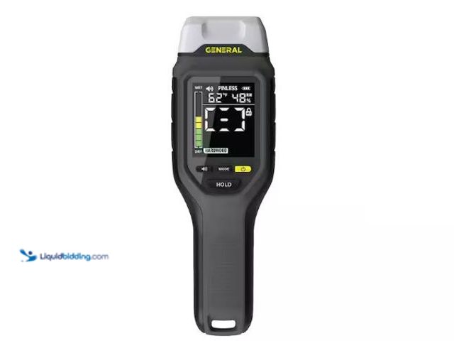 Lot 49-3618610 - General Tools 2-in-1 Pin and Pinless Moisture Meter with Backlit Display for Wood, Drywall, and Buil...