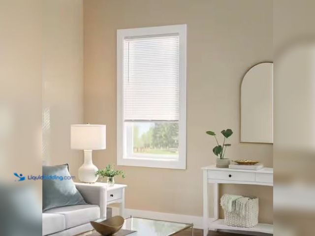 Lot 49-3432490 - Lot of (6) Pre-Cut 23 in. W x 64 in. L Cordless Light Filtering White Vinyl Mini Blind with 1 in. Sl...