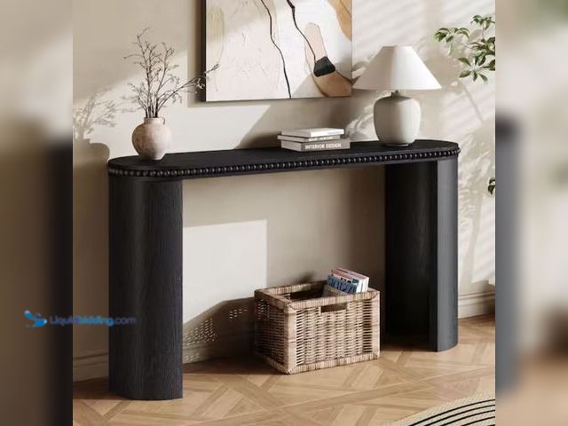 Lot 49-2005506 - Nest Fair 59.8 in. Black Oval Wood Console Table with Reversible Curved Legs, Model # CTNM1410B, Unu...