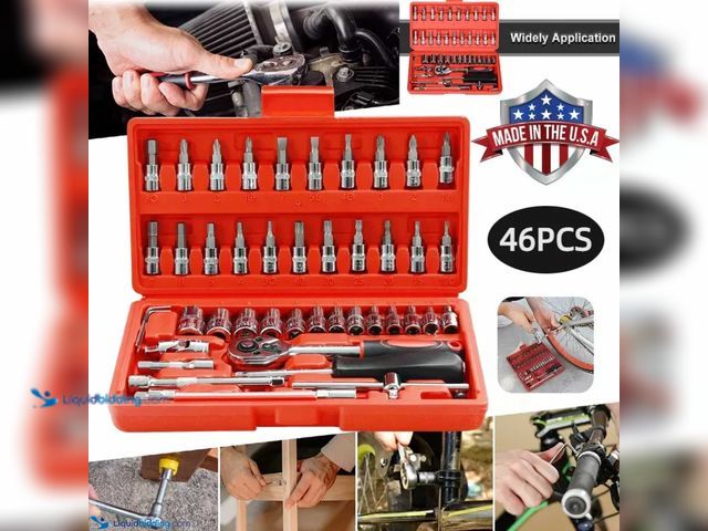 Lot 49-5388220 - Metric 1/4" Socket Drive Rachet 46 Piece Set - NEW - Includes 21pc-BIT SOCKETS:SL4,5.5,7 PH1,2,3 PZ1...