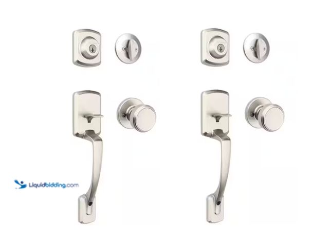 Lot 49-1636822 - Set of (2) Kwikset Henley Single Cylinder Door Handleset with Round Maven Knob featuring SmartKey Se...