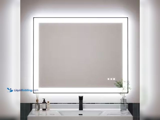 Lot 49-2006171 - ORGANNICE 40 in. W x 32 in. H Black Rectangular Framed LED Anti-Fog Wall Bathroom Vanity Mirror with...