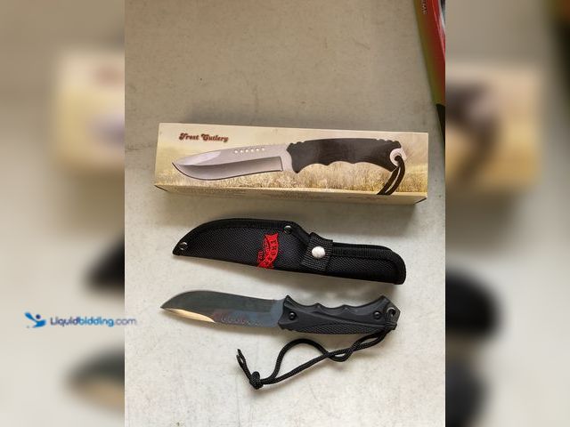 Lot 49-1830629 - COLLECTIBLE FROST CUTLERY 8.5 INCH OVERALL FULL TANG SATIN STAINLESS STEEL BLADE RUBBER HANDLE NYLON...