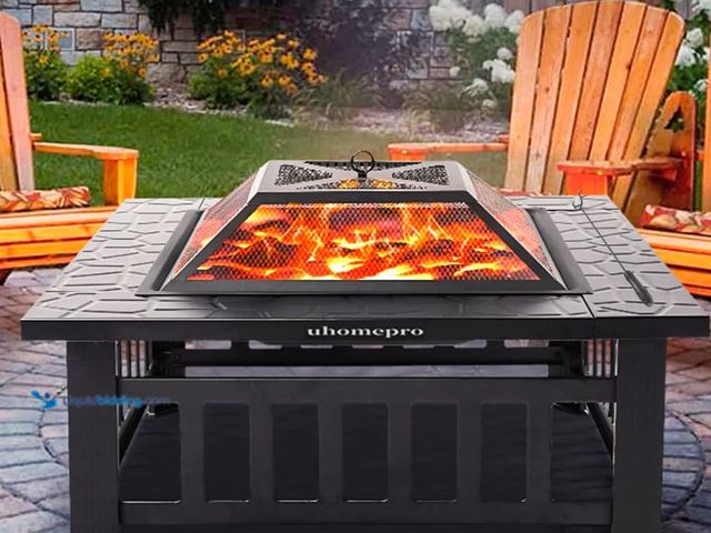 Lot 49-3525151 - Fire Pits for Outside, UHOMEPRO 32" Wood Burning Fire Pit Tables with Screen Lid, Poker, Outdoor Fir...