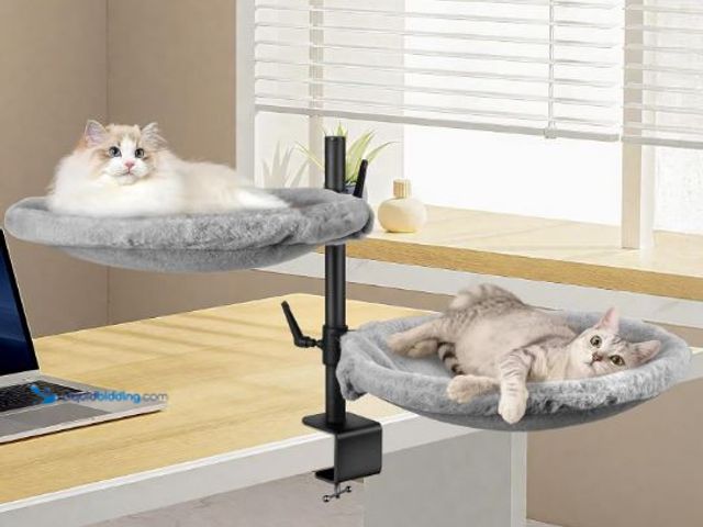 Lot 49-3432151 - Double Cat Desk Bed - 2 Large Layers Cat beds with 360° Rotating & Adjustable Height, 16.5 inch Kitt...