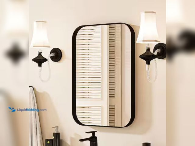 Lot 49-2006156 - waterpar 24 in. W x 32 in. H Rectangular Aluminum Framed Wall Bathroom Vanity Mirror in Black, Model...