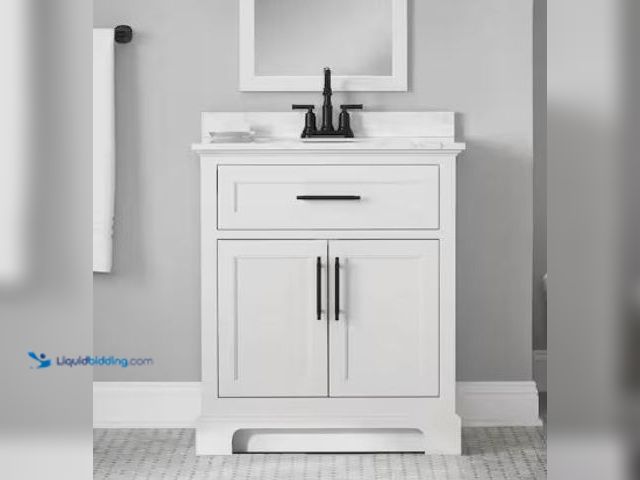 Lot 49-1601137 - Home Decorators Collection Doveton 30 in. Single Sink Freestanding White Bath Vanity with White Engi...
