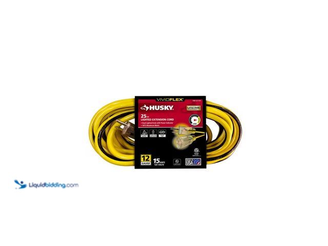 Lot 49-5461382 - Husky VividFlex 25 ft. 12/3 Heavy Duty Indoor/Outdoor Extension Cord with Lighted End, Yellow Husky ...