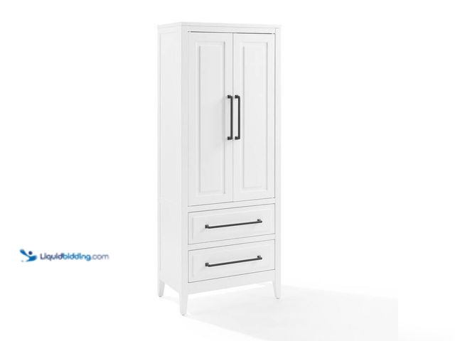 Lot 49-2000689 - CROSLEY FURNITURE Genevieve White Engineered Wood 24 in. Pantry Cabinet with Drawers, Model # CF3136...