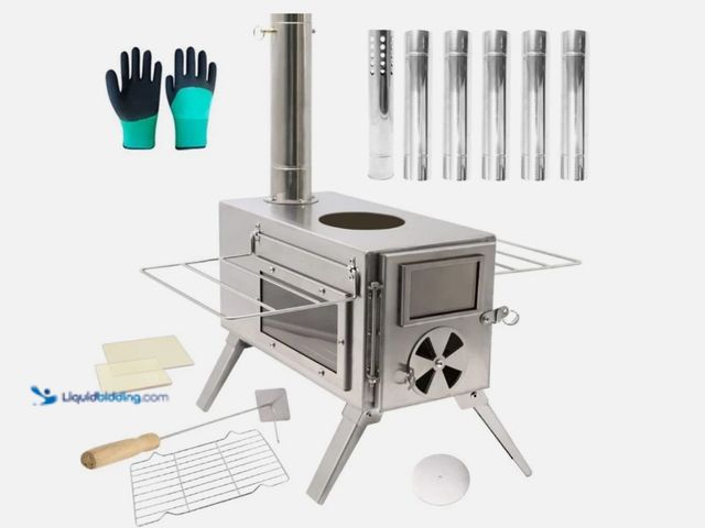 Lot 49-3433491 - Fitinhot Camp Wood Stove, Tent Wood Burning Stoves Portable with Chimney Pipes, Upgraded Titanium Su...