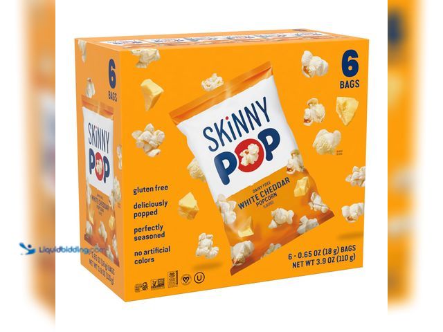 Lot 49-5416396 - Lot of 6. SkinnyPop Popcorn, White Cheddar, Whole Grain, Dairy-Free Snack, 0.65oz Bags. [ASIN: B0DD4...