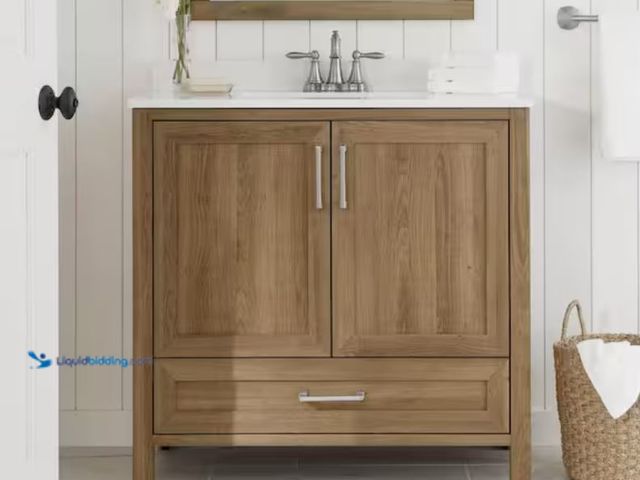 Lot 49-3611876 - Home Decorators Collection Moorside 36 in. Single Sink Freestanding Sweet Maple Bath Vanity with Whi...