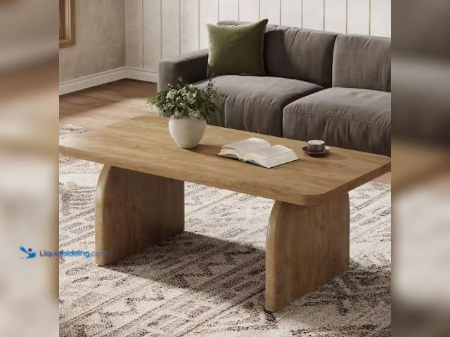 Lot 49-2022714 - BYBLIGHT Allan 47 in. Light Brown Rectangle Wood Coffee Table with Rounded Corners and Sturdy Tablet...