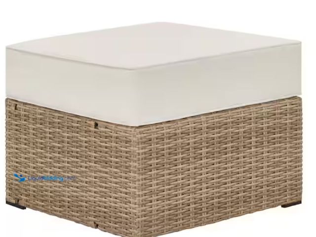 Lot 49-1623744 - Hampton Bay Crystal Ridge Wicker Outdoor Modular Sectional Ottoman with Almond CushionGuard Cushions...
