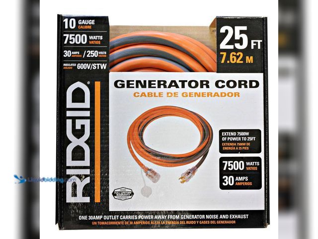 Lot 49-5440003 - RIDGID
25 ft. 10/4 Heavy Duty Outdoor L14-30 Amp Generator Extension Cord with Lighted End, Orange/...
