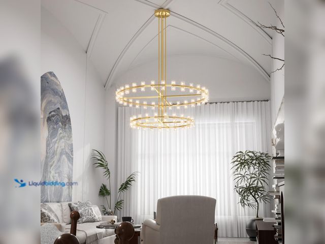 Lot 49-5483428 - D48''+D60'' Gold Wagon Wheel Chandeliers 108-Lights Gold Round Chandelier Glass Chandeliers for Dini...