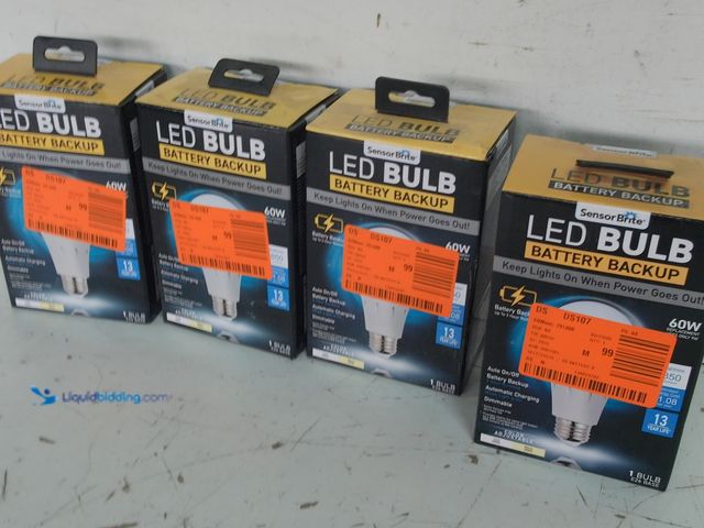 Lot 49-3631414 - Lot of (4) Sensor Brite 60-Watt A15 Soft White LED Light Bulb with Backup Battery, Model # SBTBB-PD6...