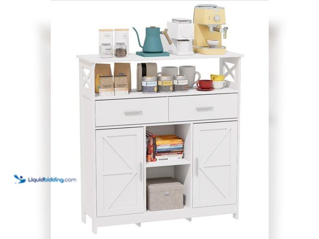 Lot 49-3431555 - Hogxp Storage Cabinet Coffee Bar Cabinet with 2 Adjustable Shelves 2 Drawers and 2 Doors for Bathroo...