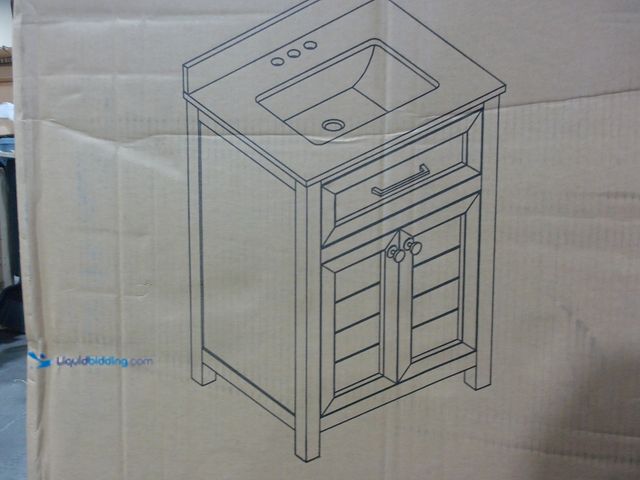 Lot 49-2004287 - Home decorators collection Hanna 24in. Spruce Blue- bathroom Vanity, model #1009250143, unused.   Re...