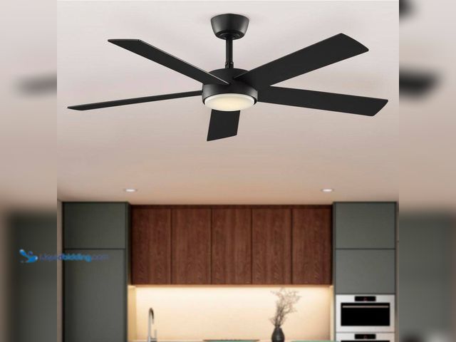 Lot 49-3564038 - Benning 52 in. Indoor Matte Black Downrod Mount Ceiling Fan with Adjustable White Light LED and Remo...