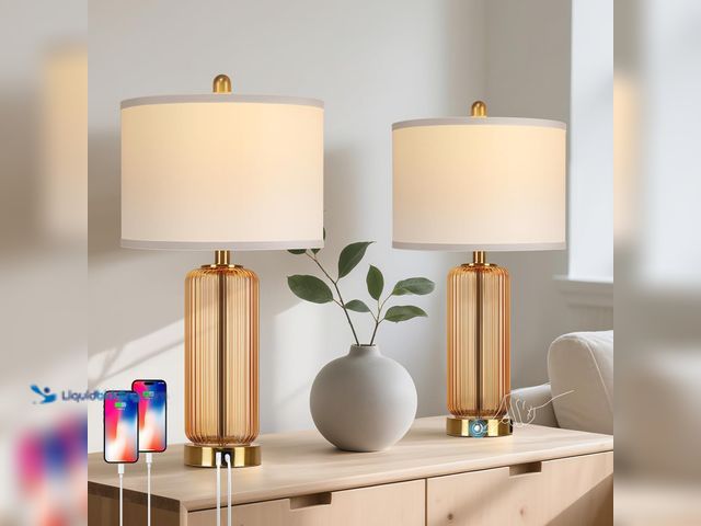 Lot 49-2024324 - WIHTU 27" Brown Glass Table Lamp Set of 2, Touch Beside Lamps, Dimmable. Model # B0F32LGX1L. MSRP $9...
