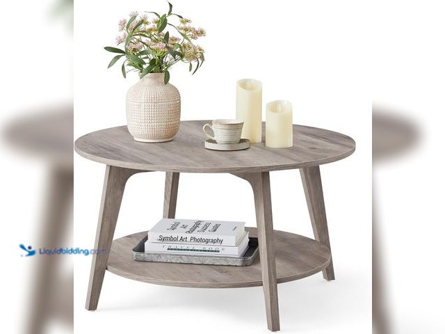 Lot 49-3531083 - VASAGLE MAEZO Collection - Round Coffee Table, 2-Tier Center Table with Storage, Tapered Legs, Curve...