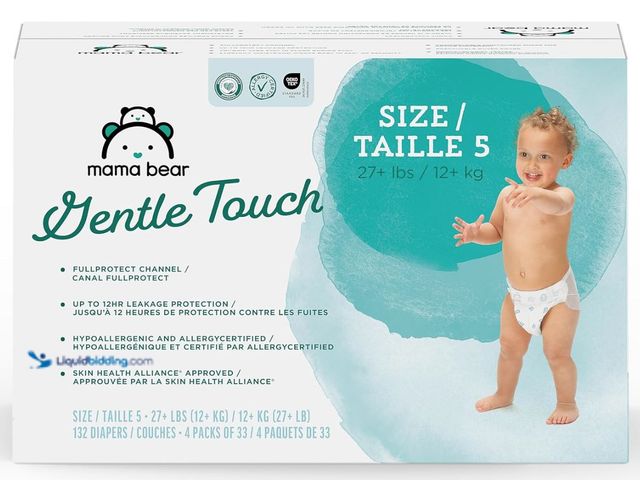 Lot 49-2026347 - Amazon Brand - Mama Bear Gentle Touch Baby Diapers, Size 5, 27+ lb, Leak Protection, 12 Hours Protec...