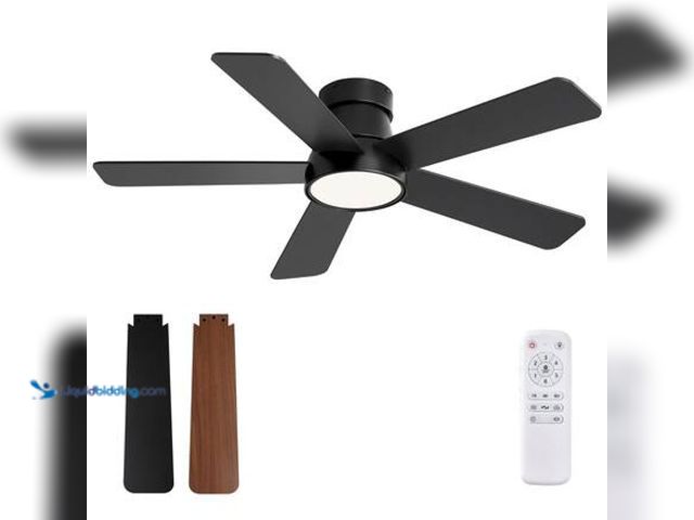 Lot 49-5546376 - MOKSILED 42 in. Black Indoor 3-Color LED 6-Speed Quiet Modern Flush Mount Low Profile Ceiling Fan wi...