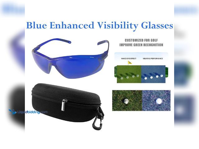 Lot 49-1616226 - Blue Enhanced Visibility Glasses for Golfing, Morel Mushroom/Antler Shed Hunting with Hard Shell Cas...