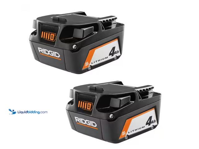 Lot 49-1575614 - RIDGID 18V Lithium-Ion 4.0 Ah Battery (2-Pack), Model # AC87004P, Unused  Ref#AHDSB0205