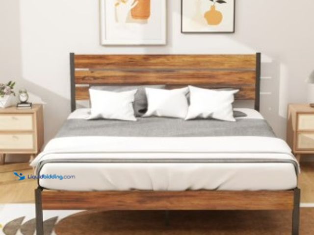 Lot 49-5459477 - Bigleap Queen Size Bed Frame with Headboard, Mattress Foundation with All Sturdy Metal Support, Unde...