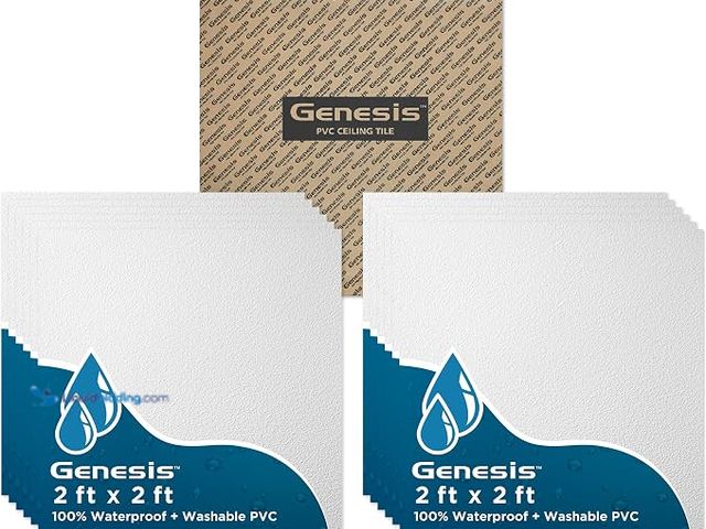 Lot 49-1627005 - Approx (96) sq ft of Genesis 2ft x 2ft Stucco Pro White PVC Ceiling Tiles (12 Tiles) | Easy Drop-In ...