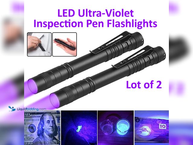 Lot 49-5434359 - Lot of 2 High Powered LED Ultra-Violet Inspection Pen Flashlights - NEW - Great for detecting counte...