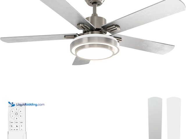 Lot 49-5488254 - warmiplanet Ceiling Fan with Lights Remote Control, 52 Inch, Brushed Nickel (5-Blades). Model: wicf0...