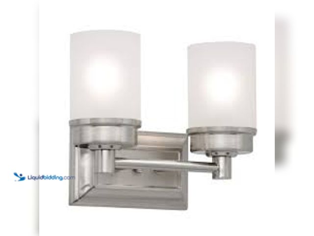 Lot 49-5411901 - Hampton Bay Cade 11.7 in. 2-Light Brushed Nickel Bathroom Vanity Light Fixture with Frosted Glass Sh...