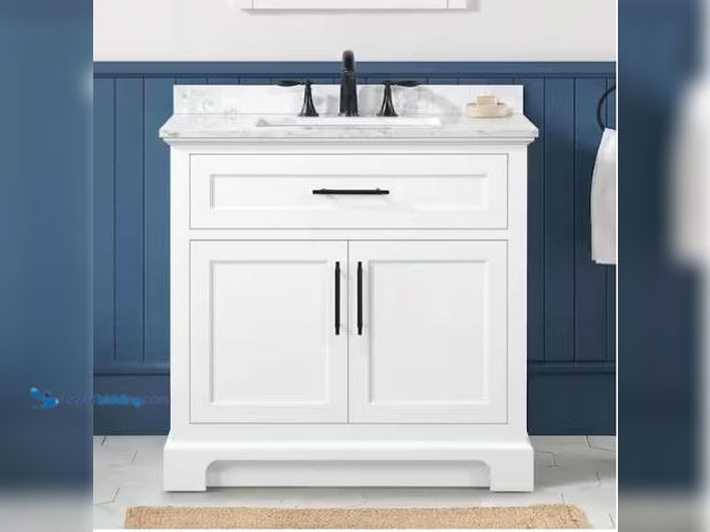 Lot 49-1630947 - Home Decorators Collection Doveton 36 in. Single Sink Freestanding White Bath Vanity with White Engi...