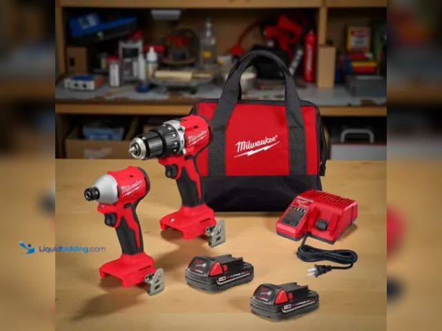 Lot 49-3613848 - Milwaukee M18 Compact Brushless 1/2" Hammer Drill/Driver and 1/4" Hex Impact Driver with (2) REDLITH...