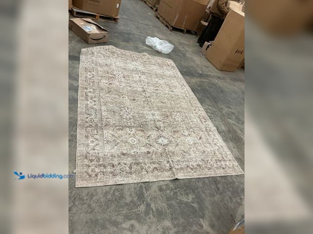 Lot 49-3528278 - Machine Washable Beige and Grey Area Rug 6ft x 9ft, Non Slip Stain Resistant Vintage Rug for Living ...