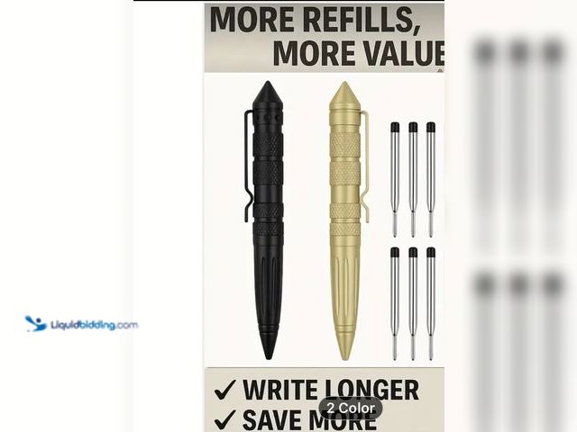 Lot 49-1820386 - 2 Pack Gold and Black Military Tactical Pens With 3 Black Refills, Self and Glass Breaker, Multi-Fun...