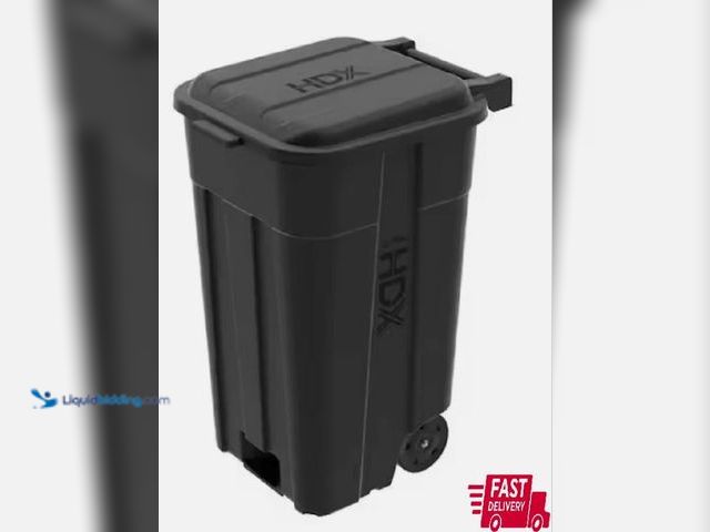 Lot 49-5520621 - 45 Gal. Black Outdoor Vented Trash Can with Wheels, No Lid Item is unused with scuffs